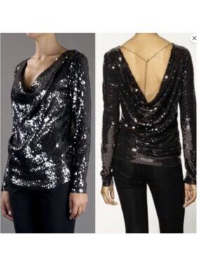 Michael Kors Sequin Draped Cowl with MK Chain